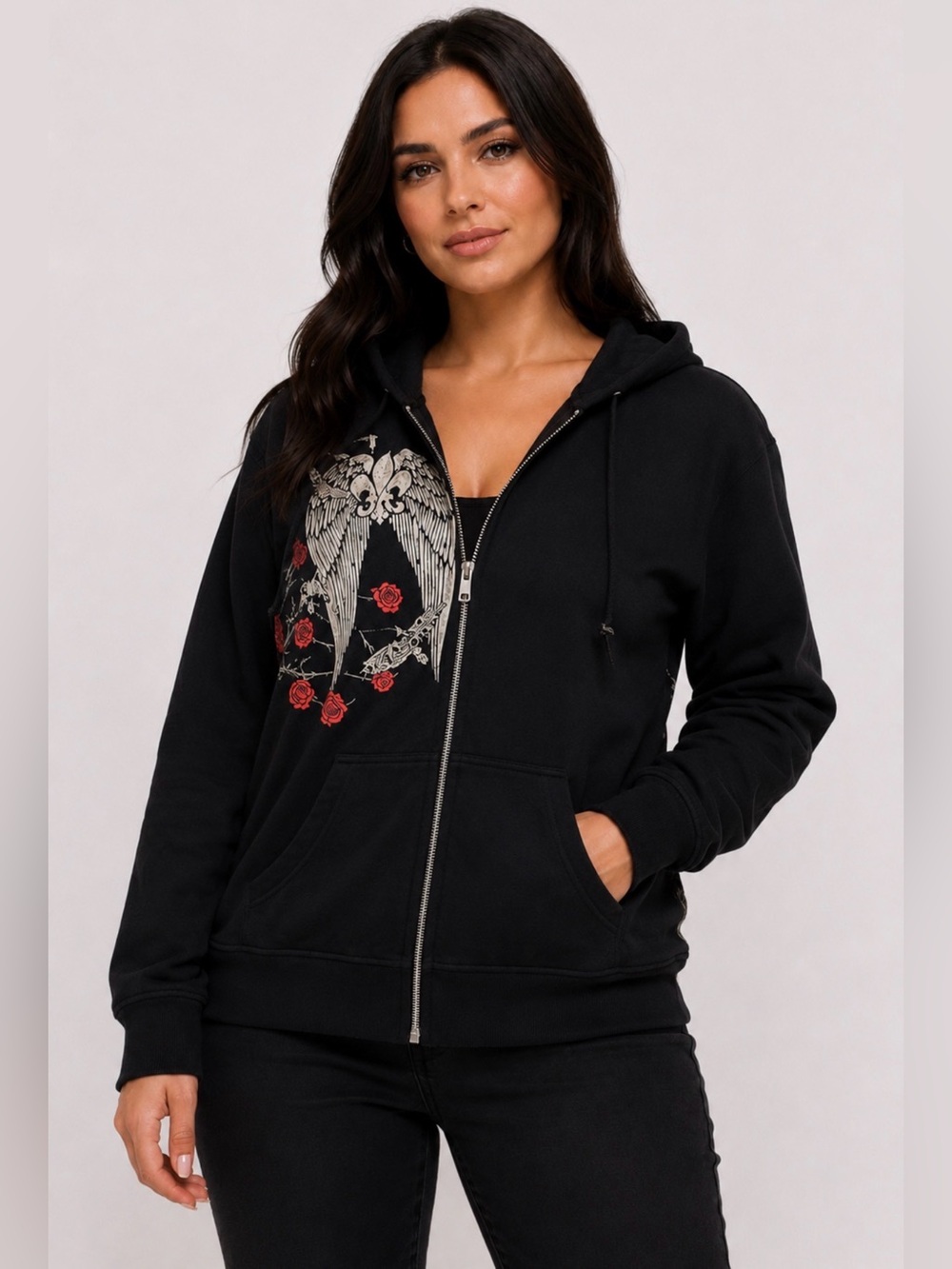 Vintage Torrid Born Famous Couture Hoodie
Sequin Wings Rose Black Size Large